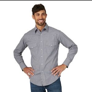 Wrangler Men’s Pearl Snap Navy Blue And Gray Plaid Long Sleeve Shirt Size 3X